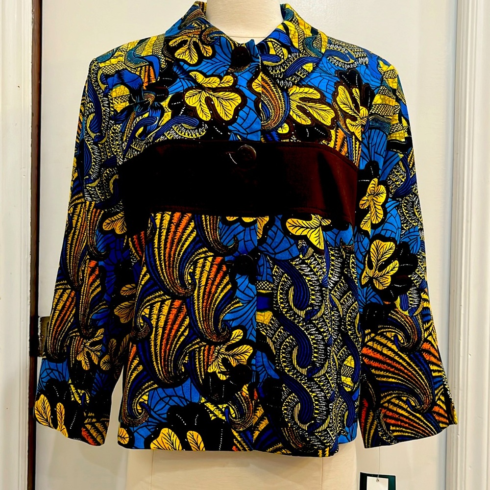 NWT Harve Bernard structured blue floral blazer size 16